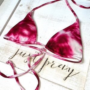Zaful Pink Tie Dye Ribbed Bikini Top